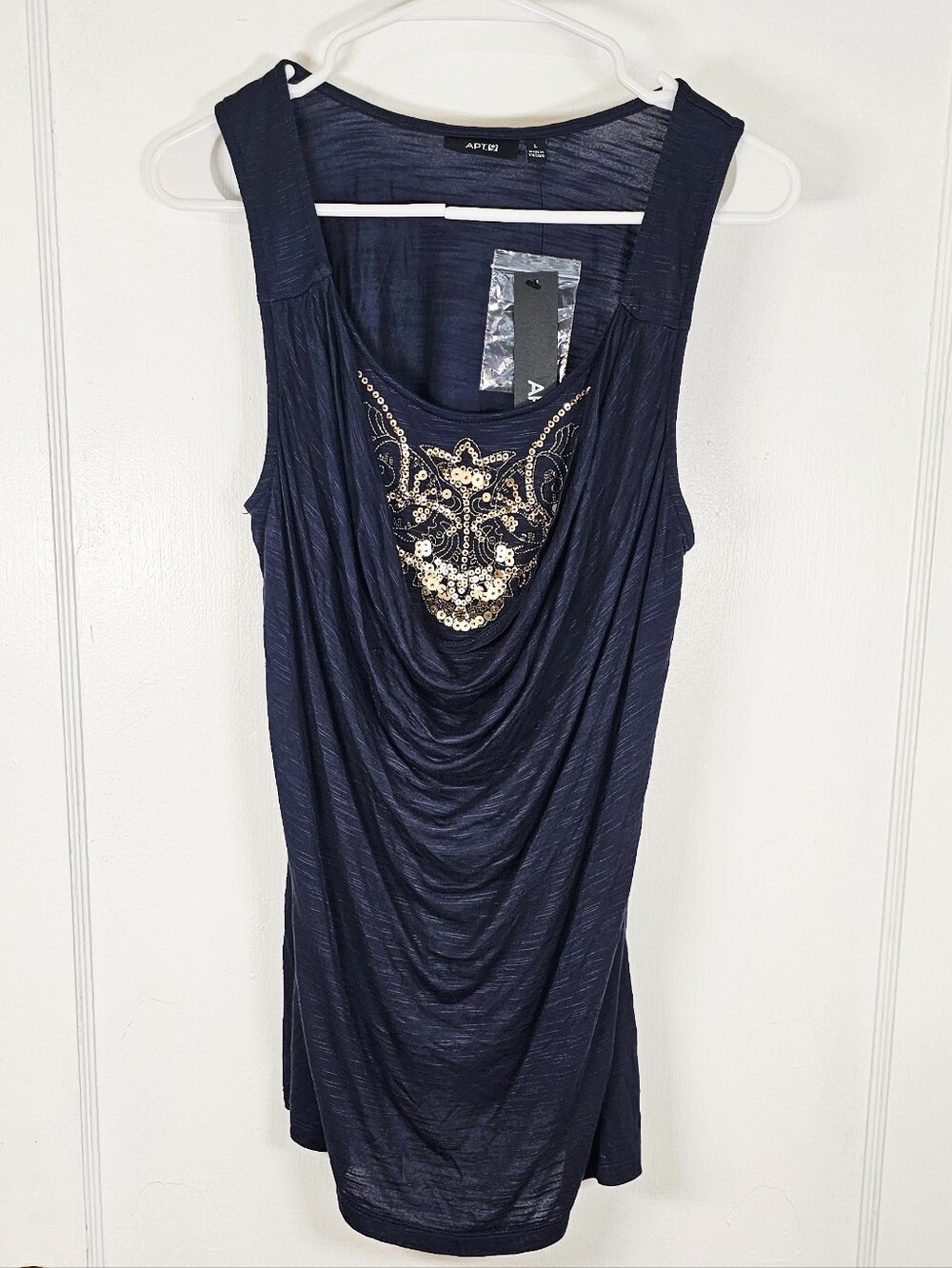Apt. 9 Navy Tank Top with Gold Sequin Embellishment